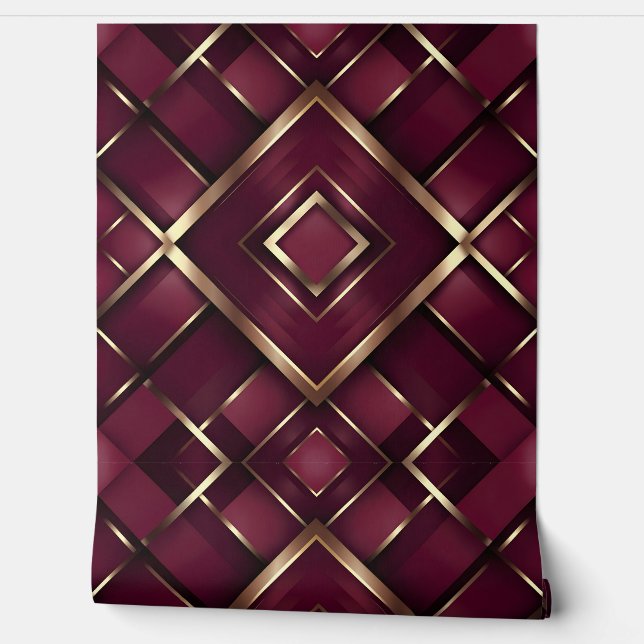 Luxe Bourgogne en goud geometrisch patroon Behang (Afrollen)