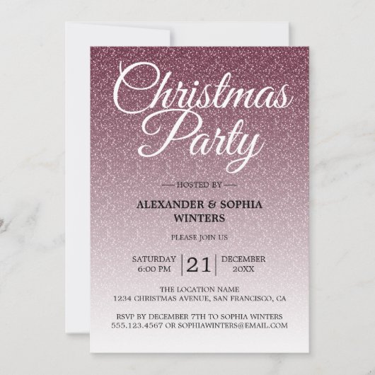 Luxe Bourgogne Glitter Ombre Kerstfeest Kaart (Voorkant)