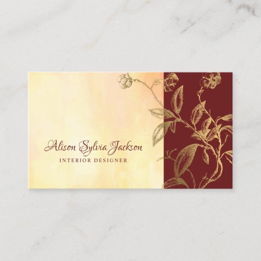 Luxe bourgogne goud aangepaste interieurontwerper visitekaartje (Voorkant)