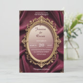 Luxe Bourgogne & Goud Barok Design Huwelijk Kaart (Staand voorkant)