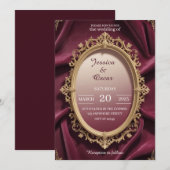 Luxe Bourgogne & Goud Barok Design Huwelijk Kaart (Voorkant / Achterkant)