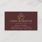 Luxe Bourgogne Gouden Bouw Moderne QR Code Visitekaartje (Voorkant)