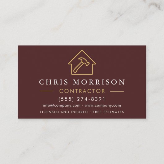 Luxe Bourgogne Gouden Bouw Moderne QR Code Visitekaartje (Voorkant)