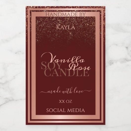 Luxe Bourgogne Product Verpakkingslabels Roos Gold Voedselcontainer Etiket (Enkel label)