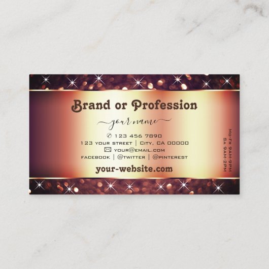 Luxe Bourgogne Roos Golden Glitter Stars Fabulous Visitekaartje (Achterkant)