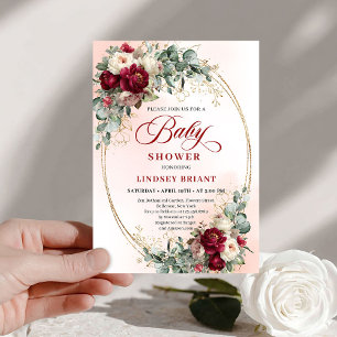 Luxe Bourgondië Bloem Boheem Uitnodiging voor Baby