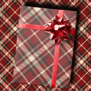 Luxe Bourgondië en Crème Diagonale Schotse Plaid S Cadeaupapier