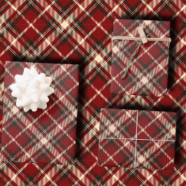 Luxe Bourgondië en Crème Diagonale Schotse Ruitpri Inpakpapier Vel