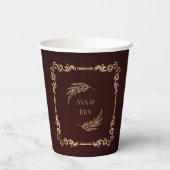 Luxe Bourgondië en goud bloeit bruiloft Papieren Bekers (Achterkant)