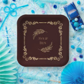 Luxe Bourgondië en goud bloeit bruiloft Papieren Bordje (Feest)