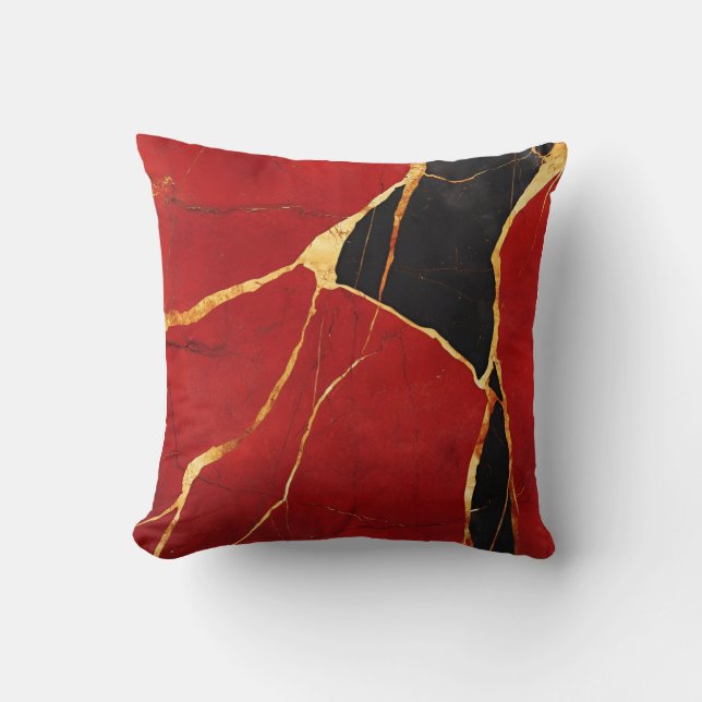 Luxe Bourgondië en goud marmer decoratief Kussen (Voorkant)