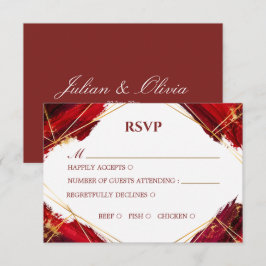 Luxe Bourgondië en Gouden Geometrische RSVP Kaart