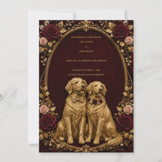 Luxe Bourgondië Goud Golden Retriever Trouw Uitnod Kaart