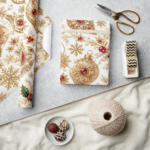 Luxe Bourgondië Gouden Kerst Ornament Verpakkings  Cadeaupapier