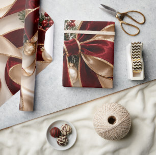 Luxe Bourgondië Gouden Kerstlint Cadeaupapier