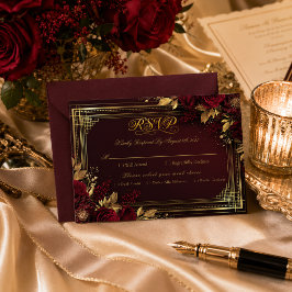 Luxe Bourgondië Gouden Roze Huwelijks RSVP Kaartje