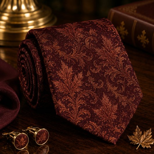 Luxe Bourgondië Herfstblad Damast Stropdas