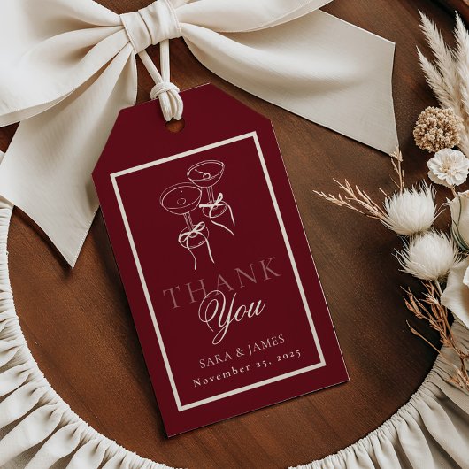 Luxe Bourgondië Monogram kalligrafie Bruiloft Cadeaulabel