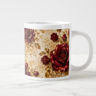 Luxe Bourgondië Roos & Gouden Bloemmotief Mok