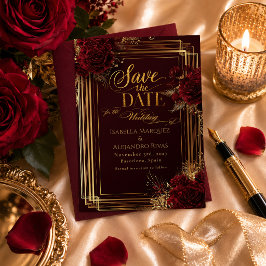 Luxe Bourgondië Roze Goud Flamenco Save The Date