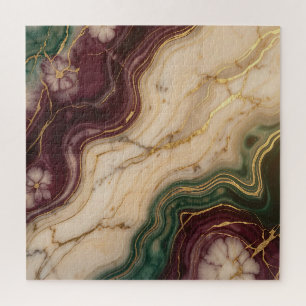 Luxe Bourgondië Smaragdgroene Gouden Marmeren Bloe Legpuzzel