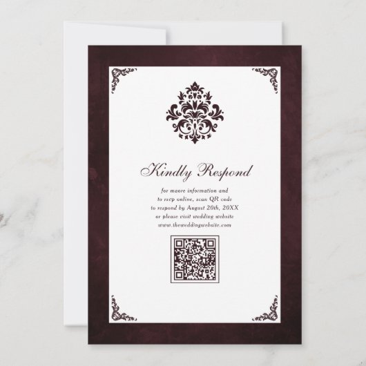 Luxe Bourgondië & Wit QR Code Islamitische bruilof Kaart (Achterkant)