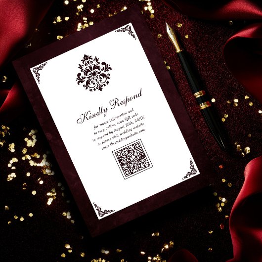 Luxe Bourgondië & Wit QR Code Islamitische bruilof Kaart