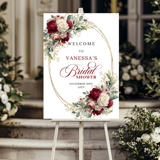 Luxe Bourgondië Witte Bloemige Boho Bruidsshower Poster