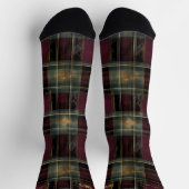 Luxe Bourgondiërrood en Goud Kerstmis Plaid Custom Sokken (Top)