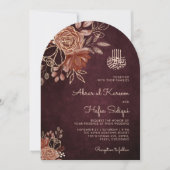 Luxe Bourgondische Floral Islamitische Boog Huweli Kaart (Voorkant)