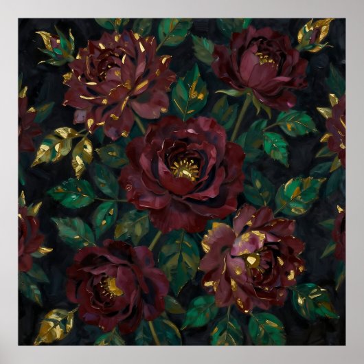 Luxe Bourgondische Rozen Goudblad Bloemstuk Poster (Voorkant)