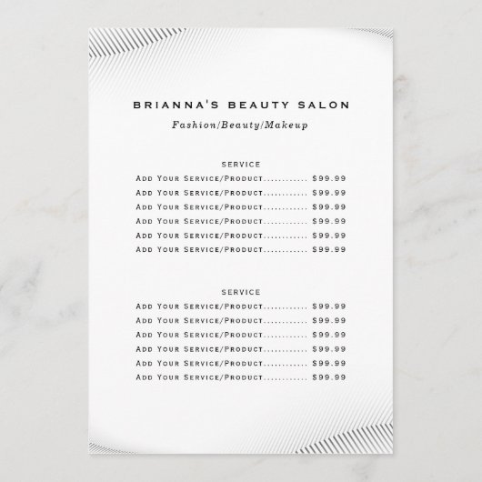 Luxe Boutique Business Price List Menu (Achterkant)
