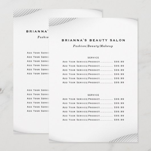 Luxe Boutique Business Price List Menu (Voorkant / Achterkant)