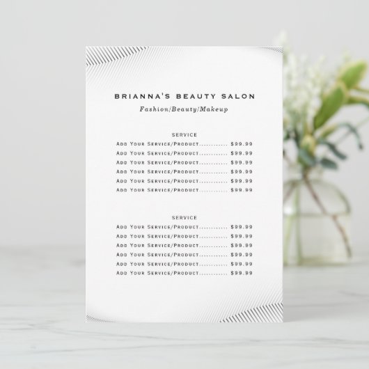 Luxe Boutique Business Price List Menu (Staand voorkant)