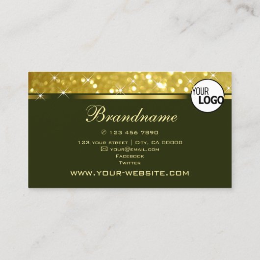 Luxe Bright Gold Glitter Sparkle Stars en Logo Visitekaartje (Achterkant)