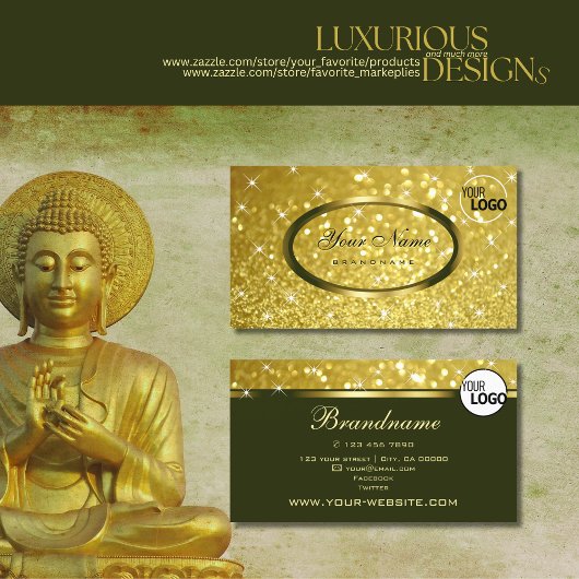 Luxe Bright Gold Glitter Sparkle Stars en Logo Visitekaartje