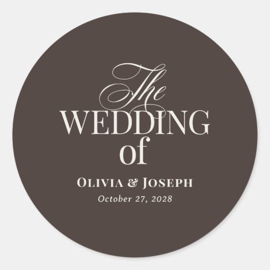 Luxe Brown | Elegant Wedding Ronde Sticker (Voorkant)