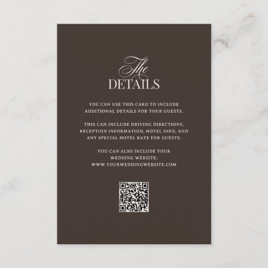 Luxe Brown | QR Code Wedding Guest Details Informatiekaartje (Voorkant)