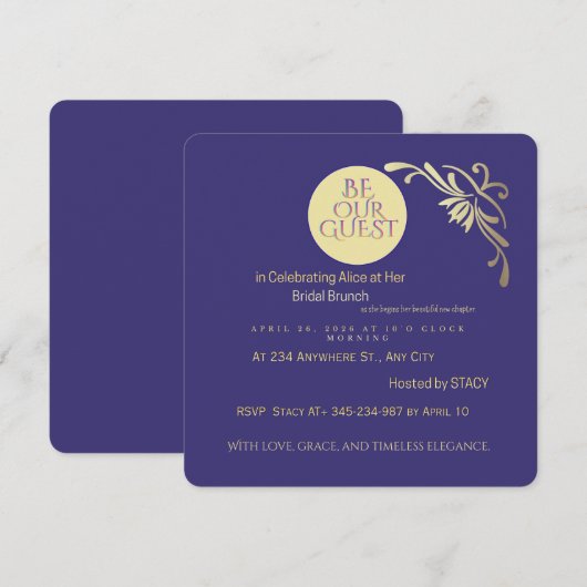 Luxe bruiloft brunch uitnodiging | Elegante Kraan  (Voorkant / Achterkant)