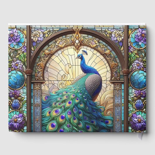 Luxe bruiloft: Glas in lood Peacock Gastenboek (Achterkant)