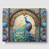 Luxe bruiloft: Glas in lood Peacock Gastenboek (Voorkant)