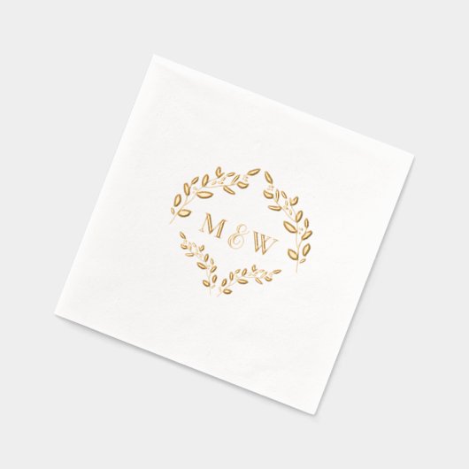 Luxe bruiloft Gouden folie blad Monogram Crest Folie Servetten (Links)