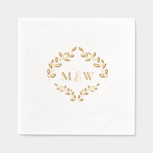 Luxe bruiloft Gouden folie blad Monogram Crest Folie Servetten (Voorkant)