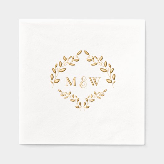 Luxe bruiloft Gouden folie blad Monogram Crest Servetten (Voorkant)