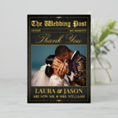 Luxe bruiloft krant dank u kaart gouden folie (Staand Voorkant)