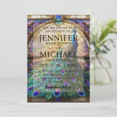 Luxe bruiloft: majestueuze pauw uitnodigingen (Staand voorkant)