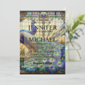 Luxe bruiloft: majestueuze pauw uitnodigingen (Staand voorkant)