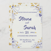 Luxe bruiloft marine blauwe kalligrafie, gouden kaart (Voorkant / Achterkant)