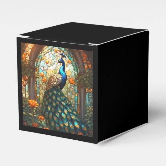 Luxe bruiloft: Peacock Glas in lood Favor Boxes Bedankdoosjes (Voorkant Zijde)