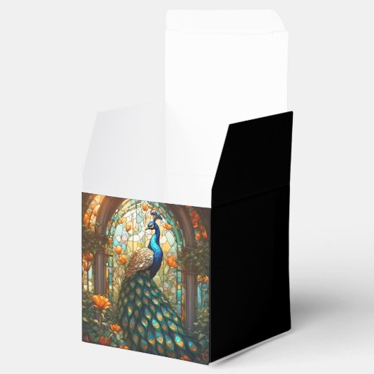 Luxe bruiloft: Peacock Glas in lood Favor Boxes Bedankdoosjes (Geopend)